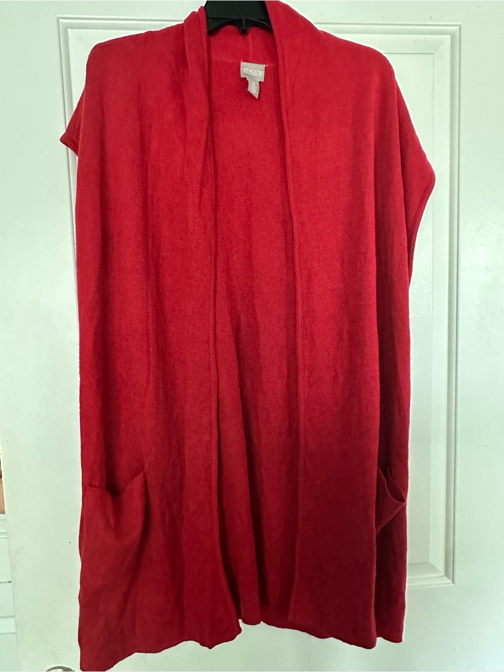 Chico's Red Open-Front Sleeveless Drape Cardigan
